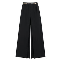 CELINE c.1980s/90s Black Gold Logo Chain Accent Ultra Wide Leg Pleated Trousers