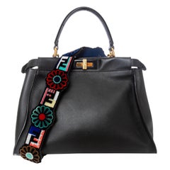 Fendi Medium Peekaboo Black Leather Floral Strap Two-Way Bag 2017