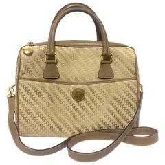 Vintage Gucci beige brown GG monogram jacquard and leather shoulder bag. Unisex