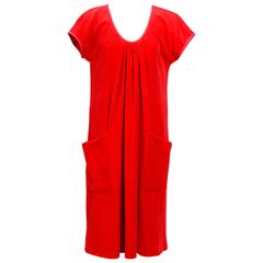 Vintage 70's Cotton Velvet/Terry Cloth Red Dress by Yves St Laurent 8