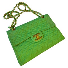 Chanel Vintage Denim Green Maxi Jumbo Single Flap