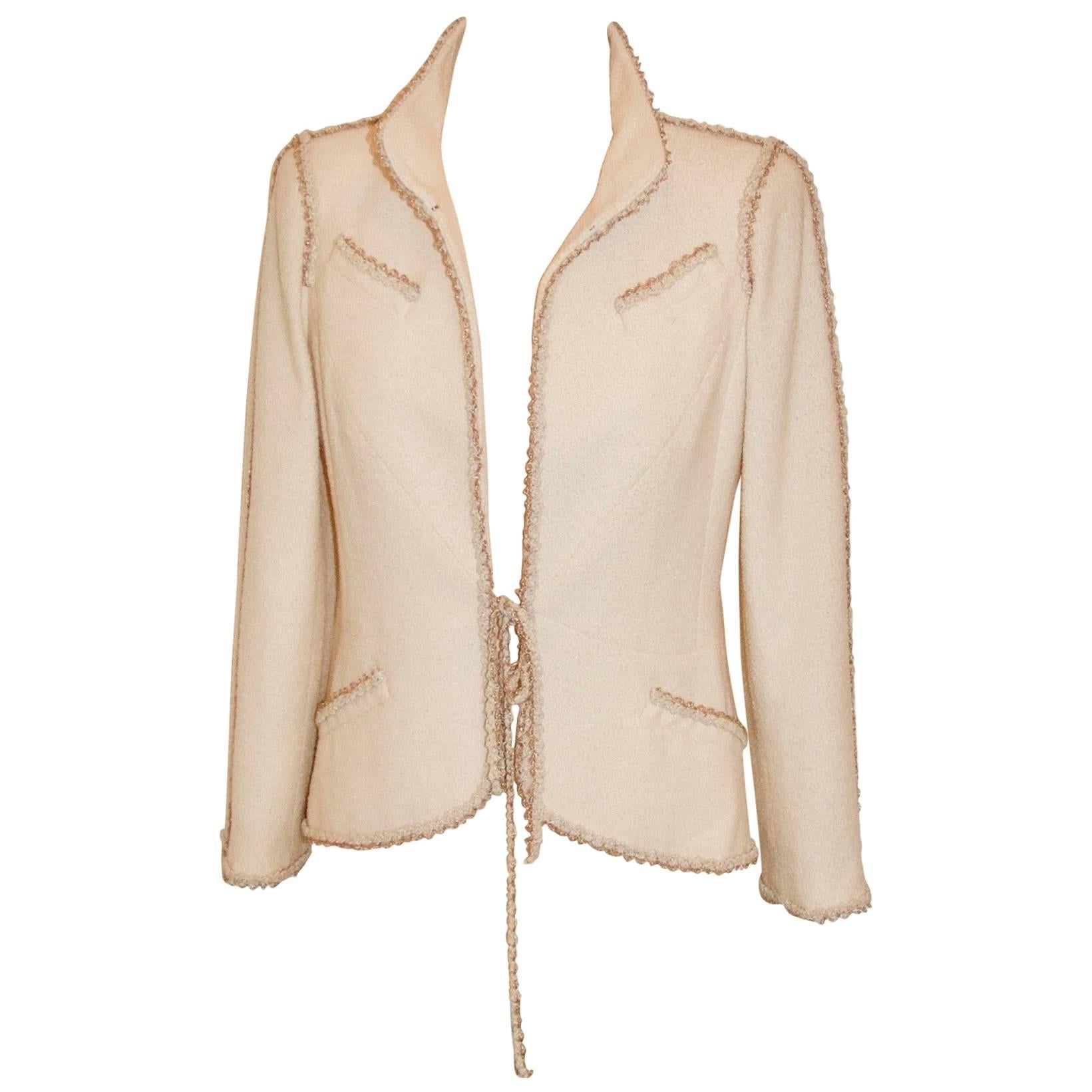 Chanel cream boucle jacket For Sale at 1stDibs