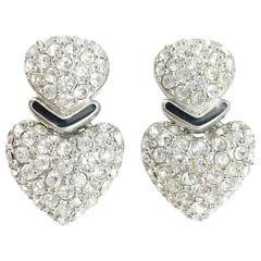 Vintage Dior Heart-Shaped and Chrystal-Embellished Earrings - Circa 1990's