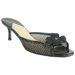 Chanel Black Mesh Clover Slides with CC - 38 4