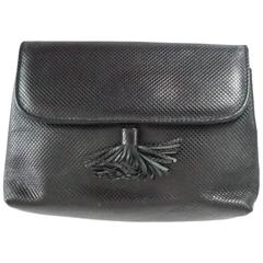 Vintage Bottega Veneta Black Embossed Leather Small Clutch with Tassel - 1980's 