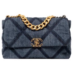 Borsa A Mano O A Tracolla Chanel 19 Flap Medium Denim Blu