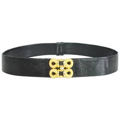 Judith Leiber Black Lizard Belt with Gold Front Detailing 7