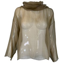 Zoran Vintage Gold Metallic Durchsichtige Seide Drapiert Rollkragen Langarm Top