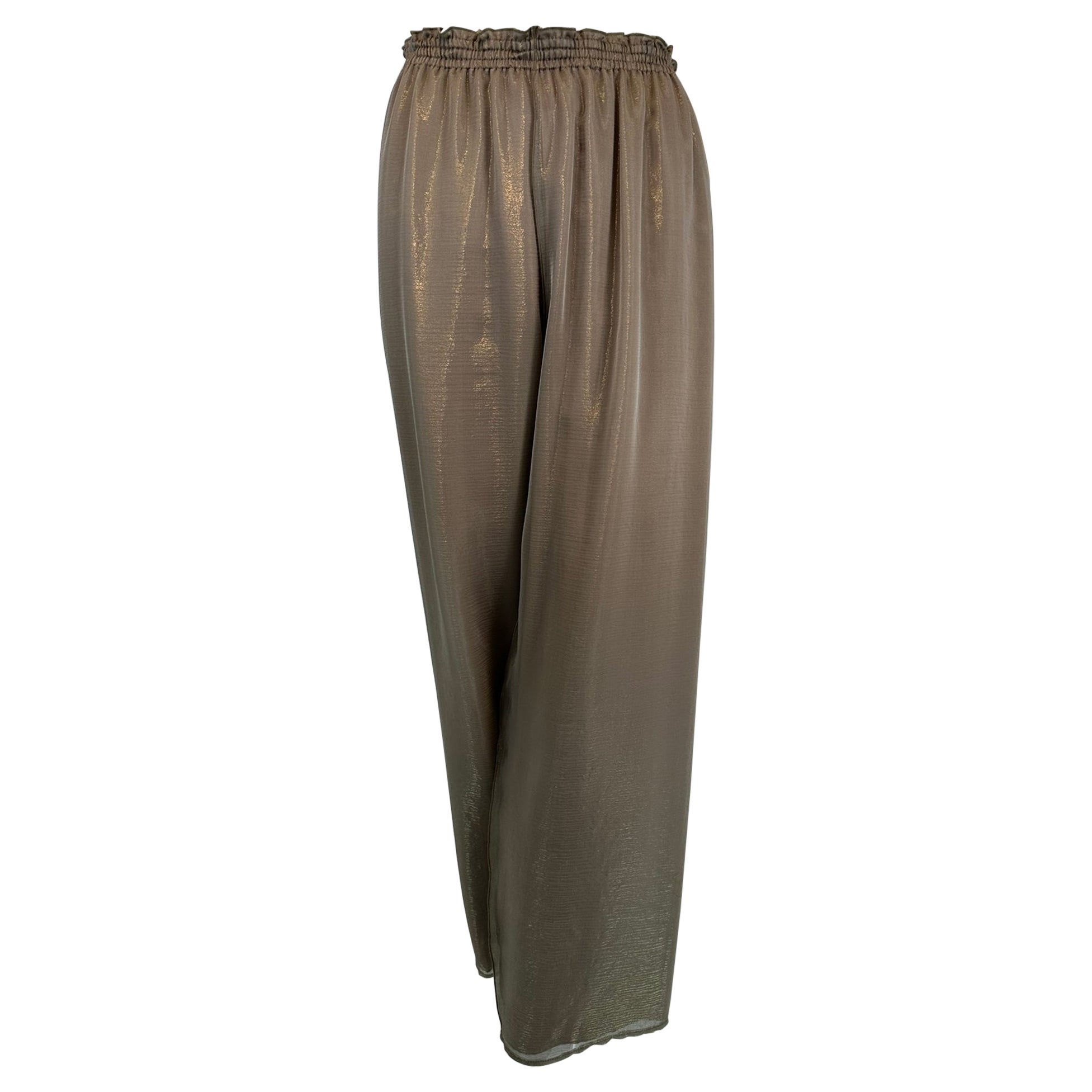 Zoran Vintage Bronze Gold Metallic Transparente, mehrlagige, breites Bein-Hose mit weitem Bein aus Seide im Angebot