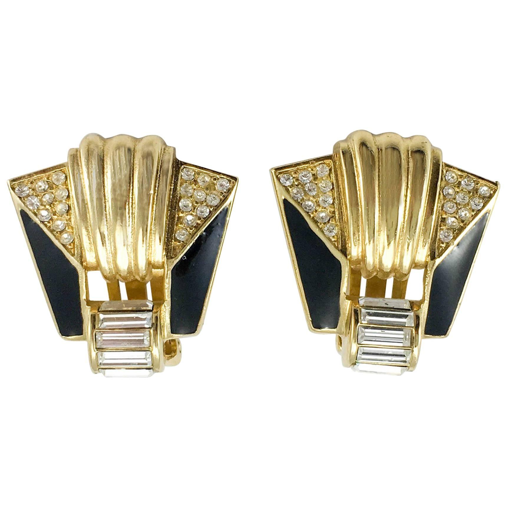 Dior Art Deco Style Gold-Plated Earrings - 1980's