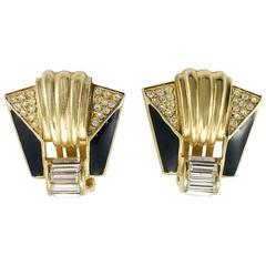 Vintage Dior Art Deco Style Gold-Plated Earrings - 1980's