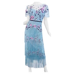 Marchesa Notte Size 10 Light Blue Sequin Embroidered Gatsby Flapper Style Dress