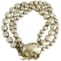 Vintage Miriam Haskell Cream Pearl Triple Strand Bracelet - 1950's 