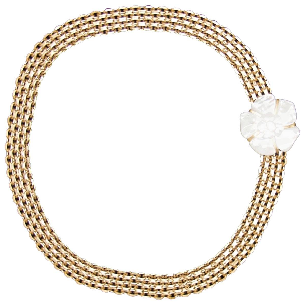 2001 Chanel gold plated camellia  waist/hip belt For Sale