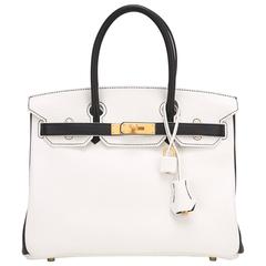 Hermes HSS Black And White Clemence Birkin 30cm Brushed Gold Hardware