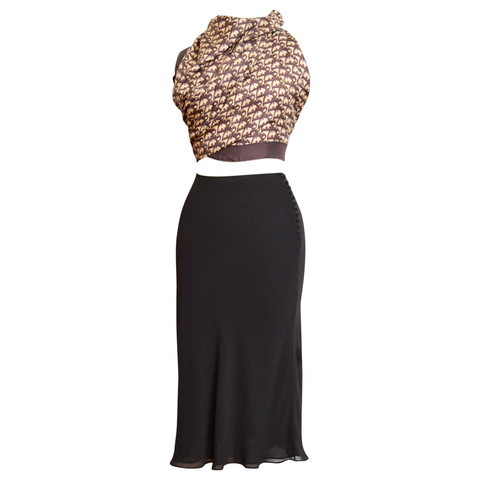 A/W 2002 Christian Dior by John Galliano Black Silk Bias cut Button down Skirt For Sale