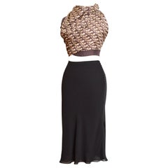 A/W 2002 Christian Dior by John Galliano Seda negra corte al bies Falda abotonada