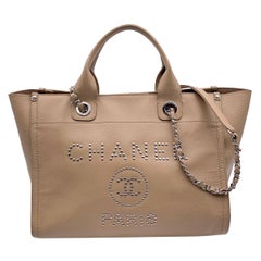 Chanel Beige Caviar Leather Studded Deauville Tote Shoulder Bag