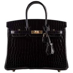 Hermes Black Niloticus Crocodile Birkin 25cm Gold Hardware