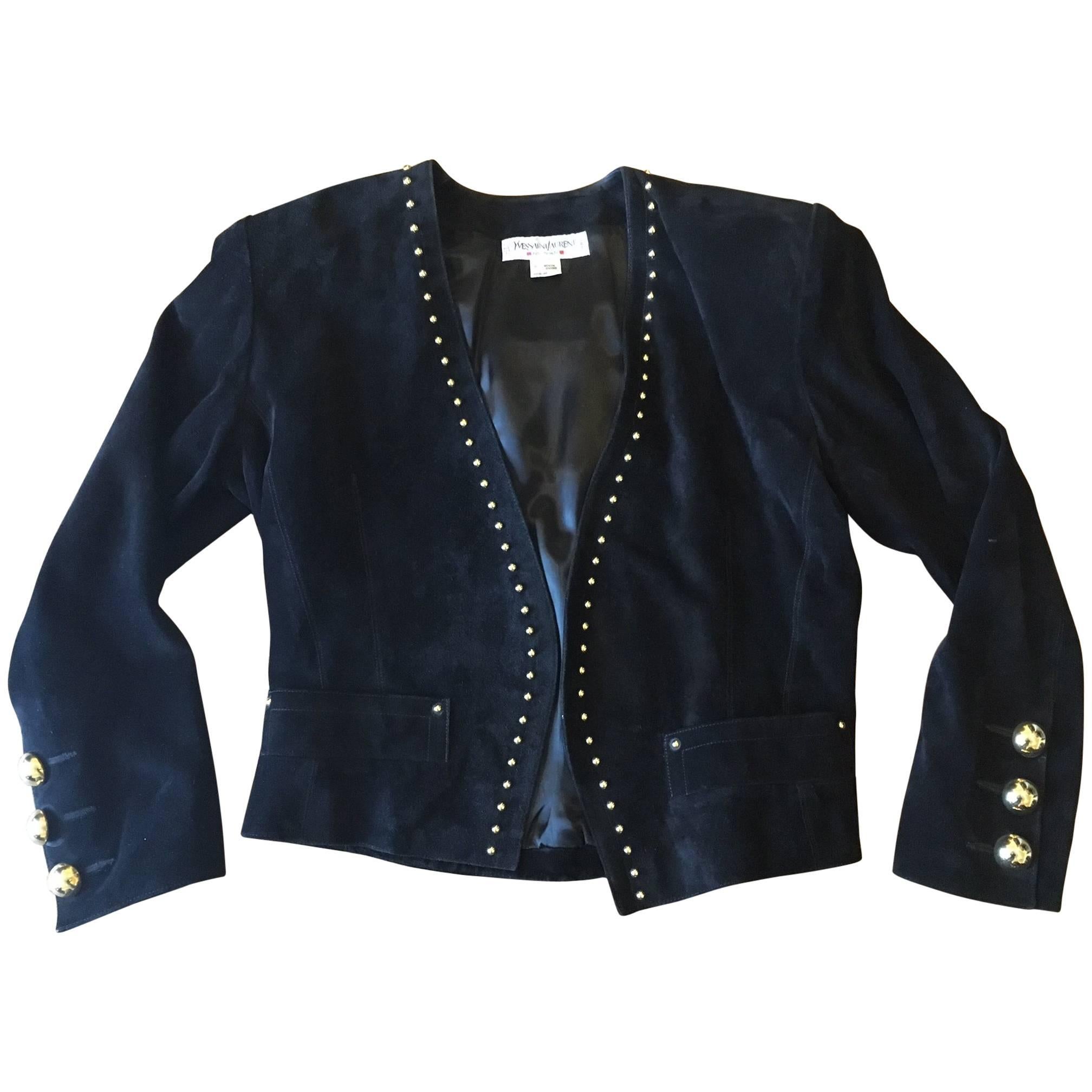 Nice Yves Saint Laurent Vintage Stud  Black Leather Jacket. Size 40 For Sale