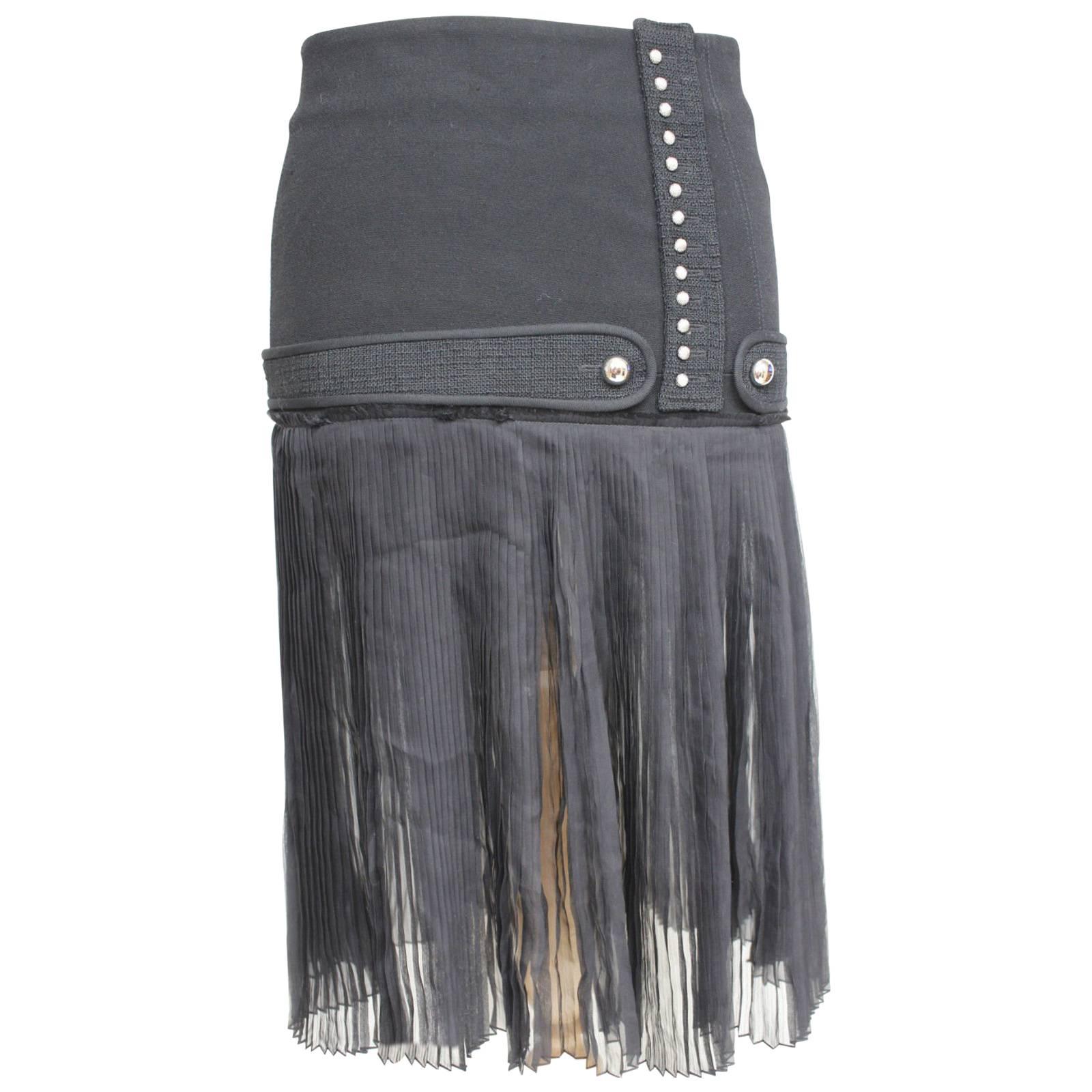 Balenciaga Paris Black Pleated sheer Nicolas Ghesquière catwalk skirt 36 UK 6 For Sale