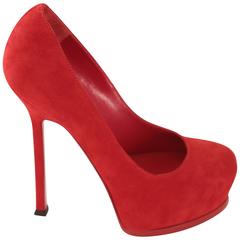 YSL Tribute Two Red Suede Pump