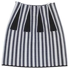 New Alaia Black and White Geometric Jacquard Knit "Droite" Pencil Skirt 38 uk 6