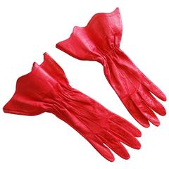 Vintage Yves Saint Laurent Hot Pink Gauntlet Gloves 
