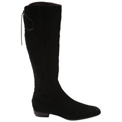 Custom Black Suede Knee Length Lace-up Boot