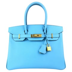 Hermes Birkin 30 Blue Celeste Epsom Leather Gold Hardware 2020 New