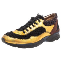 Chanel Multicolor Tweed, Suede and Metallic Leather Lace Up Sneakers Size 38