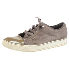 Lanvin Brown/Green Patent And Suede Leather Low Top Sneakers Size 43
