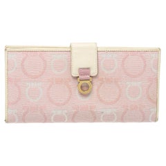 Salvatore Ferragamo Pink/Cream Gancini Canvas and Leather Wallet