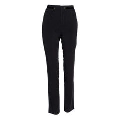 Gucci Black Crepe Velvet Trim Elasticized Waist Detailed Pants M
