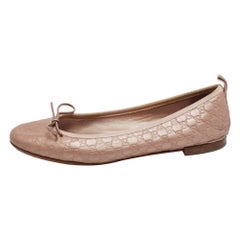 Gucci Metallic Rose Gold  Guccissima  Leather Bow Detail Ballet Flats Size 35