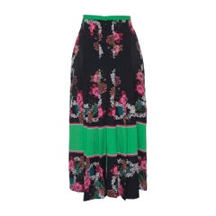 Sandro Black & Green Printed Chiffon Pleated Midi Skirt L