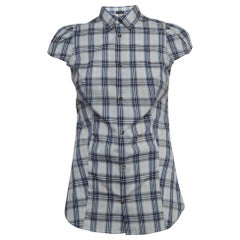 Dsquared2 Blue Checked Cotton Buttoned Short Puff Sleeve Shirt M