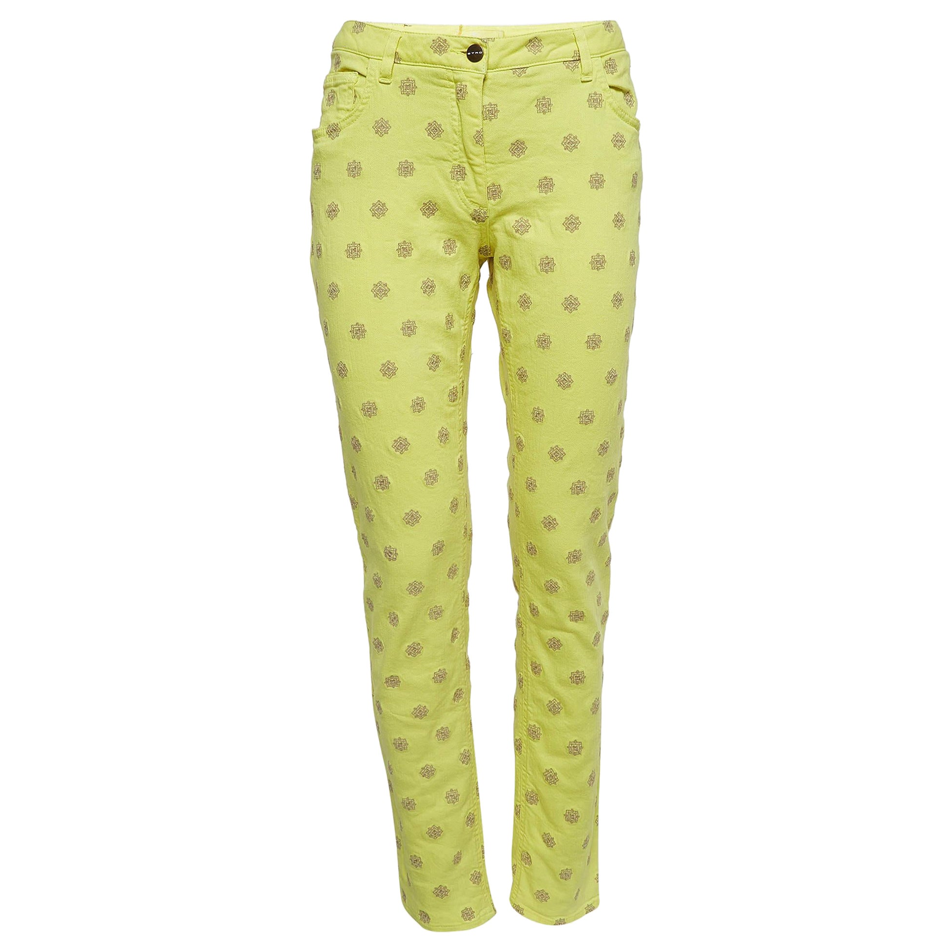 Etro Amarillo Bordado Algodón Sarga Vaqueros M Cintura 30