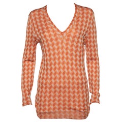 Bottega Veneta Naranja Punto Chevron Cuello en V Jersey de Manga Larga M