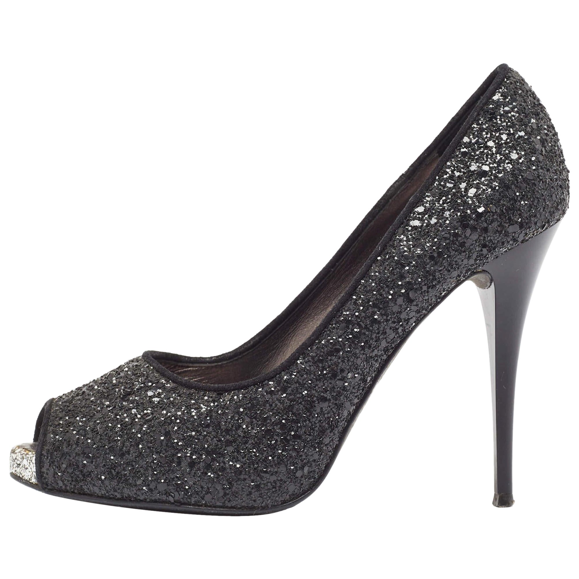 Giuseppe Zanotti escarpins à bout ouvert pailletés noirs taille 37,5