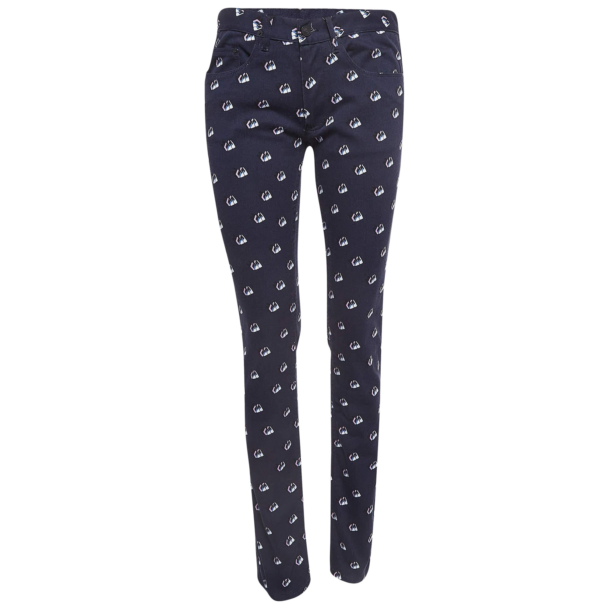 Kenzo Navy Blue Printed Denim Jeans M Waist 30" For Sale