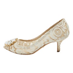 Dolce & Gabbana White Mesh and Lace Bellucci Pumps Size 36