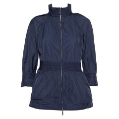 CH Carolina Herrera Giacca Peplum con zip frontale sintetica blu navy S