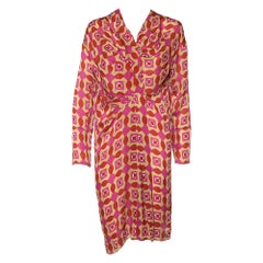 Marni - Robe midi drapée en soie imprimée géométrique multicolore S