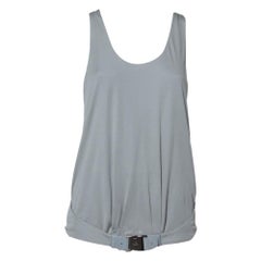 Gucci Grey Knit Leather Belt Detail Tank Top M