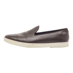 Salvatore Ferragamo Brown Leather Slip On Sneakers Size 41.5