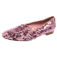 Ralph Lauren Pink Sequin Embellished Quintessa Pewter Smoking Slippers Size 37