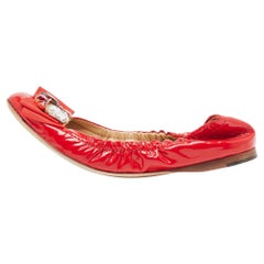 Dolce & Gabbana Red Patent Crystal Embellished Bow Scrunch Ballet Flats Size 37
