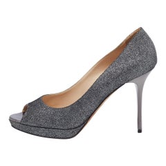 Jimmy Choo Silver Glitter Dahlia Platform Pumps Size 40