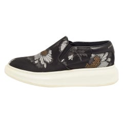 Alexander McQueen Black Floral Brocade Fabric Slip On Sneakers Size 40